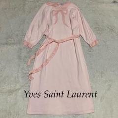 Yves Saint Laurent ピンク リボン ベルト ロングワンピース