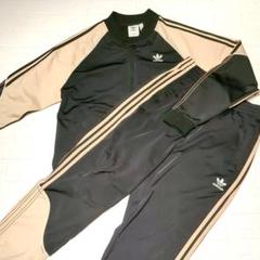 adidasジャージ トラックジャケット上下セットアップ 黒/ベージュ 3ライン