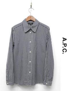 I459/ A.P.C 長袖シャツ ブラウス チェック コットン 38 M 紺