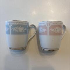 ノリタケ　レースウッドゴールドマグカップペア　ブルー、ピンク 2個セットのサムネイル
