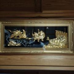 昭和レトロ 松庵 純金 純銀 鍍金 メッキ 七福神 宝船 金色の七福神 壁掛け 昭和レトロ 松庵 純金 純銀 鍍金 メッキ 七福神 宝船 金色の