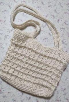 ジュート肩掛けバッグアイボリーワッフル編み バッグかぎ編みハンドメイド