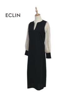 価格は安く ECLIN 未使用 エクラン ロング キーネック シアースリーブ ワンピース