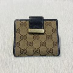 一点限り 美品 GUCCI グッチ 二つ折り 茶色 キャンバス ベルト