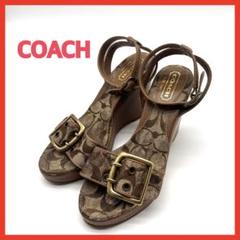 美品 COACH シグネチャーオープントゥウェッジサンダル ブラック
