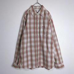 チェックシャツ (LL) 大きめサイズ 刺繍ロゴ アメカジ 赤 白 緑 古着