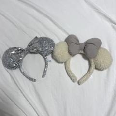 ディズニー スパンコールカチューシャ シルバー モコモコ ベロア カチューシャ