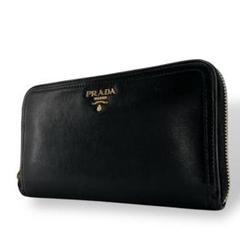 PRADA 長財布　ロングウォレット　金ロゴ　ラウンドファスナー　黒　レザー
