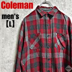 c518【Coleman】アウトドア　チェックシャツ【メンズ L】レッド