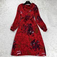 詩仙堂 ロングワンピース ヒトシタムラ ちりめん 花柄 赤 ベルト ドレープ 詩仙堂 ロングワンピース ヒトシタムラ ちりめん 花柄 赤 ベルト