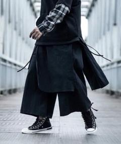 巻きスカート付き ワイドパンツ アシンメトリー 黒 フリーサイズ ユニセックス