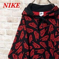 ☆総柄☆NIKE☆ナイキ☆ スウッシュ☆刺繍ワンポイント☆プルオーバー☆パーカー