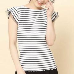 ロペピクニック　使いやすい　白黒　ボーダー　フリル袖 Tシャツ 半袖