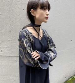 【GW限定価格】MARTE sahara クロスネックジャガードスリーブドレス クロスネックジャガードスリーブドレス/Cross Neck JQ Sleeve