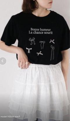 Samansa Mos2 リボンTシャツ ブラック サイズF