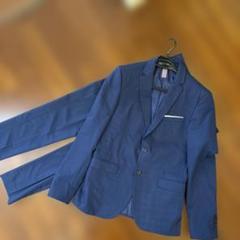 【美品】ZARA MAN　パンツスーツ上下　テーラードジャケット　ラペルピン　青 美品】ZARA MAN パンツスーツ上下 テーラードジャケット