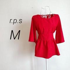 r.p.s アールピーエス 赤い五分袖チュニック バックリボン ペプラム M