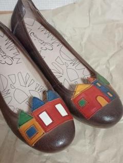 美品 Estacion 本革レザーお家 ダークブラウンローヒールシューズ 23 美品 Estacion 本革レザーお家 ダークブラウンローヒール