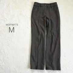 センターシームストレートパンツ ストレッチ 裏起毛 カジュアル 綺麗め 茶【M】