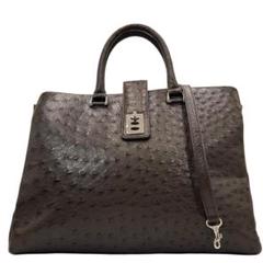美品　リアルオーストリッチ　トートバッグ　2way　ターンロック　濃茶色　A4◎