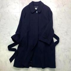美品 カシミヤ 100% Aquascutum ステンカラーコート ネイビー L 英国製 カシミア100% アクアスキュータム ステンカラーコート