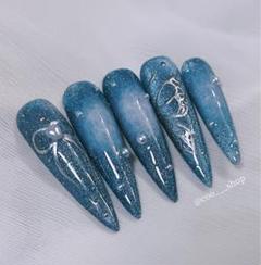 【現品】送料無料 匿名 ネイルチップ マグネット ブルー リボン 蝶々 y2k