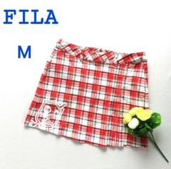 FILA ゴルフスカート　チェック　プリントロゴ　刺繍　ポケット　テニス　M