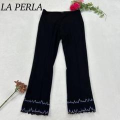H242 美品 M 38 ラペルラ フレア 裾刺繍 黒 スラックス レディース