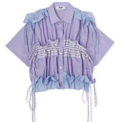 MSGM ストライプ フリル 半袖シャツ ブラウス ブラウス トップス レディース 半袖 フリル 春夏 フリルブラウス
