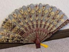 特大扇　アンティーク　孔雀　牡丹 芍薬　巨大掛け扇　箱付　和風インテリア f55sakuradb.jpg