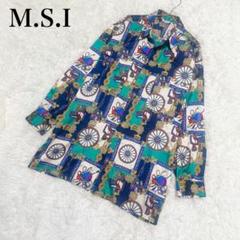 ムッシュ榊　総柄　比翼　デザインシャツ　オープンカラー　3XL