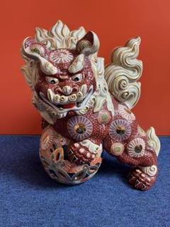 陶器製獅子像 多色 金属装飾付き　九谷焼 陶器製獅子像 多色 金属装飾付き 九谷焼 工芸品