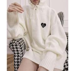 出品明日迄 新品未使用 epine エピヌ ♡ パーカー ivory×black