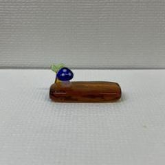ガラス細工　切り株ときのこ（青）