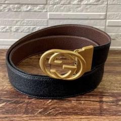 グッチ GG インターロッキング バックル ベルト レザー ゴールド金具 黒