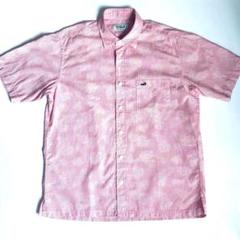 【美品】メンズ半袖シャツ M CROCODILE ピンク　リーフ柄