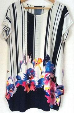 FashionMessage　レディース専用　花柄ストライプ半袖チュニック◆◆◆