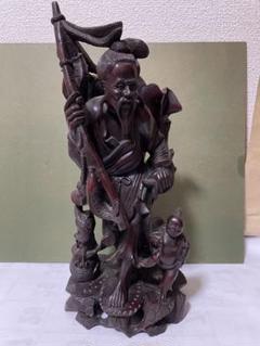 【骨董品】中国木彫立像 A polychrome-painted wood figure of an official, Late Ming