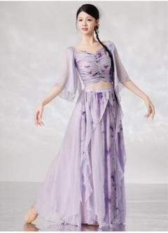 ベリーダンス　レッスンウェア　レッスン着　衣装　柄　セットアップ　くすみ　紫