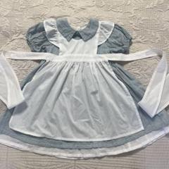 水色と白のアリス風フリルエプロンワンピース100