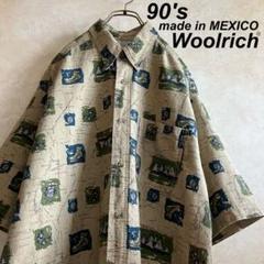 90's 古着 ウールリッチ ネイチャーデザイン コットンBDシャツ カーキXL