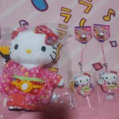 ハローキティ　ちりめん日本人形Mピンク　 日本人形ちりめん羽付け