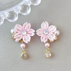 no.440 うすピンク　ぷち桜ピアス　イヤリング　和風　つまみ細工　着物 30b10443712abb645aa6fbab6a5a1c