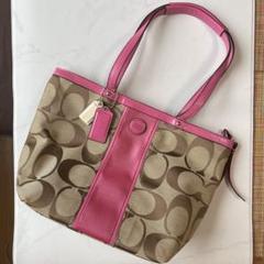 COACH トートバッグ ピンク ブラウン 保存袋付き COACHトートバッグ シグネチャー ブラウン×ピンク E1747 F23860