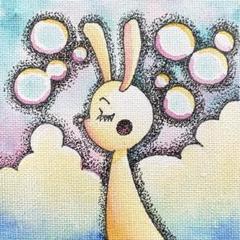 空へと歌ううさぎ 〜手描きミニ点描画＆イーゼル付き〜