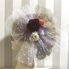 ❁︎A様❁︎ 成人式 髪飾り ヘッドドレス トーク帽 チュール×プリザーブドフラワー ❁︎A様❁︎ 成人式 髪飾り ヘッドドレス トーク帽 チュール
