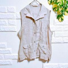 シャツベスト　美品　L　ベージュ　ノースリーブ　お洒落　ギャザー　可愛い　羽織