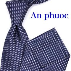【大特価】An phuoc ネクタイ 格子柄 ネイビー ロゴ タグ付き