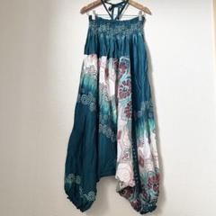 Romchard オールインワン　サルエルパンツ　エスニック　緑　サロペット