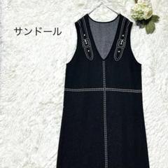 サンドール　ワンピース　デザインプリント　Ｆ　黒　ロング　ストレッチ